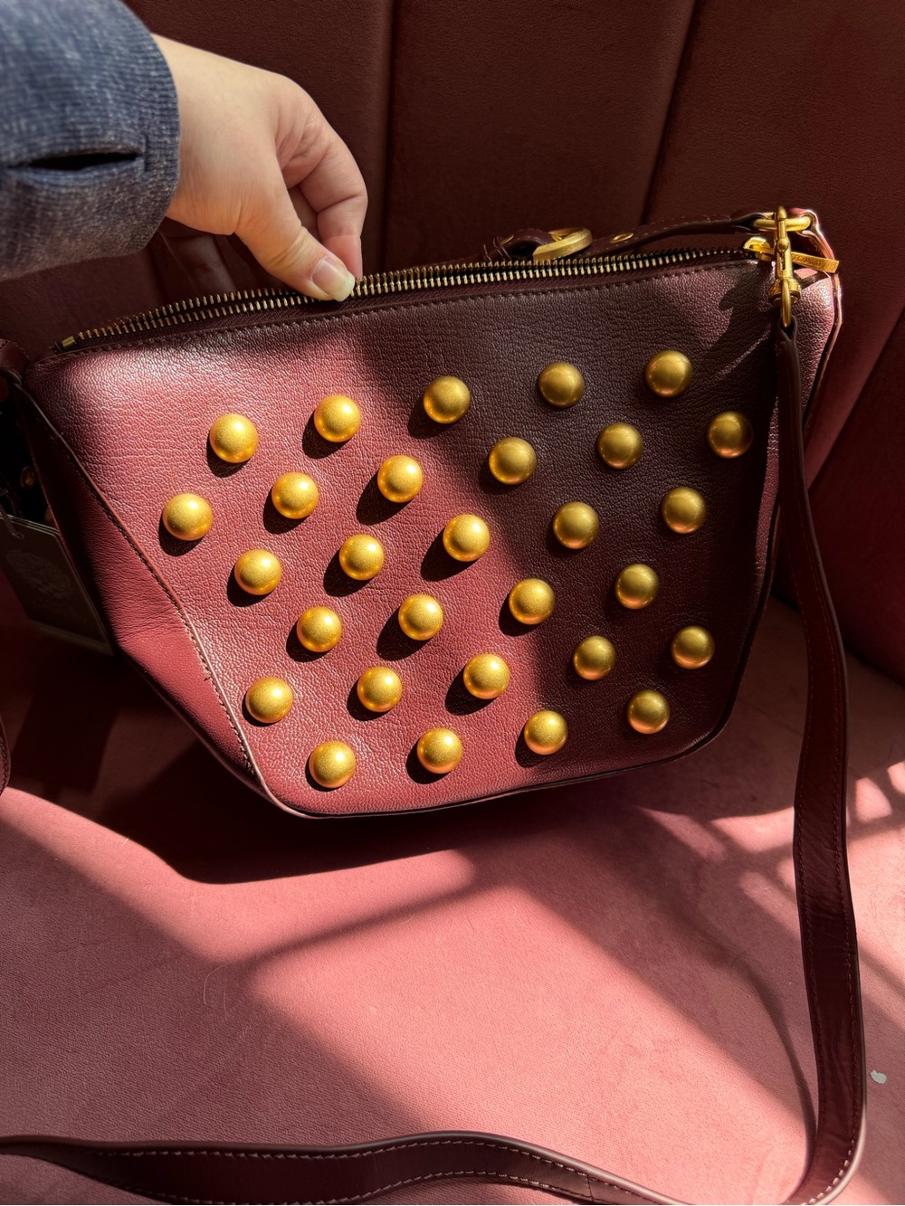Vince Camuto Liann Stud-Embellished Burgundy Crossbody Bag